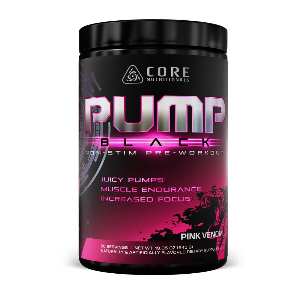 Core Nutritionals Pump Black Non-Stim Pre-Workout | Citrulline, Beta-Alanine, Betaine Nitrate & PeptiPump | Supports Muscle Pumps, Endurance & Focus | 20 Servings (Pink Venom)