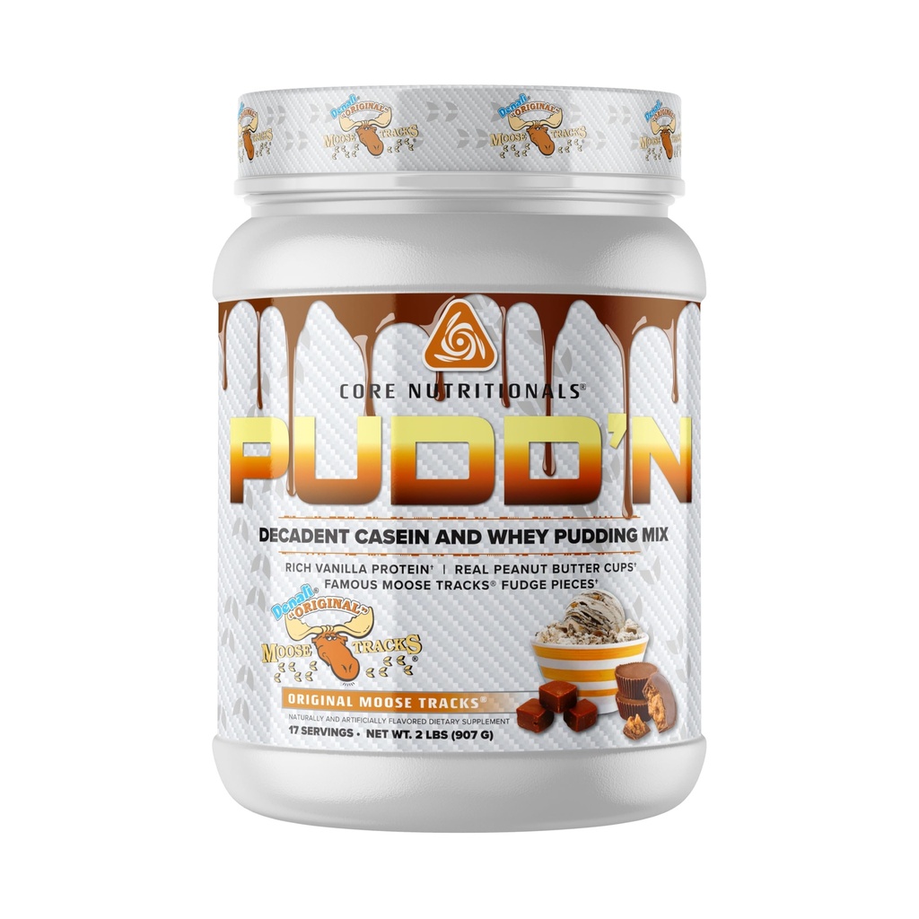 Core Nutritionals Pudd'n, Decadent Protein Pudding Mix, Full Disclosure Casein Blend, Sustained Release, 20G Protein, 17 Servings (Original Moose Tracks, 2 lb)