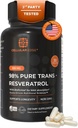Trans-Resveratrol 250mg (≥98% Pure) with BioPerine® | Made in USA | Third-Party Tested | Cellular Health & Longevity Support | Vegan | 30 Capsules