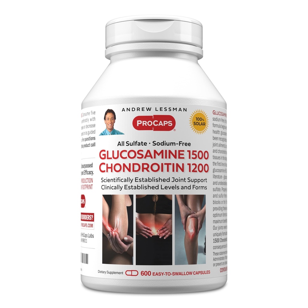 ANDREW LESSMAN Glucosamine 1500 Chondroitin 1200-600 Capsules - All Sulfate, Sodium-Free Form, Research Established Ingredients & Levels for Support of Healthy Joint Tissue. Easy to Swallow Capsules