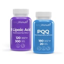 LongLifeNutri R-Alpha Lipoic Acid 300 mg + PQQ 20 mg Bundle - 120-180 Vegetarian Capsules, Cellular Energy & Metabollic Function, Daily Energy & Mental Performance, GMP Certified, Made in USA