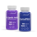 LongLifeNutri R-Alpha Lipoic Acid 300 mg + CurcuPEA+ (Palmitoylethanolamide + Turmeric Complex 600/1000 mg) Bundle - 120-180 Capsules, Cellular Energy & Natural Antioxidant, GMP Certified, Made in USA