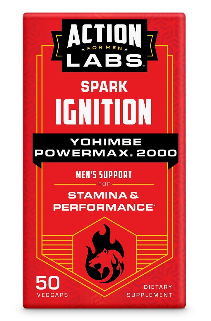 Action Labs Yohimbe PowerMax 2000, Men's Support for Stamina and Performance, Yohimbe, Magnesium, Calcium, Phosphorus, 50 Capsules, 25 Servings