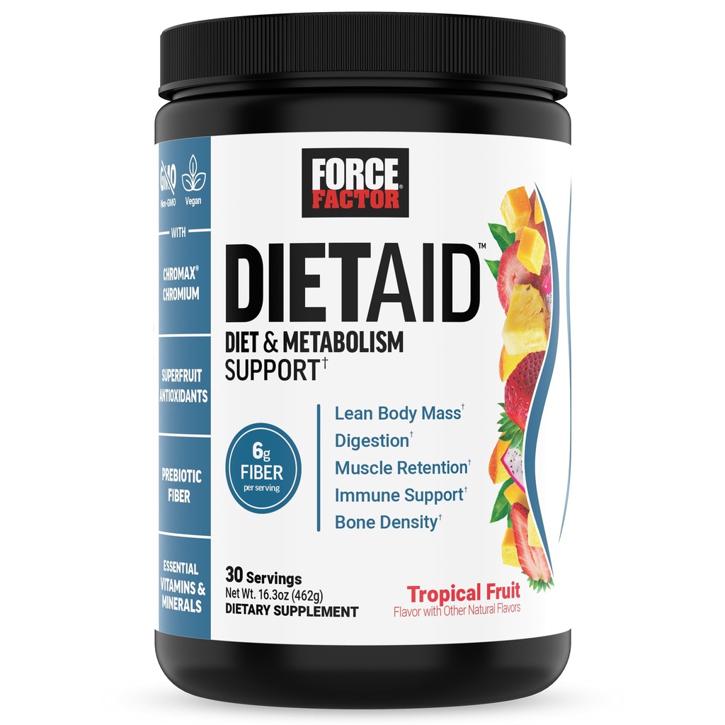 Force Factor Diet Aid Powder, Μεταβολισμός Booster & Diet συμπλήρωμα υποστήριξης για Lean Body Mass με 15x Περισσότερα Απορροφήσιμο Χρώμιο, Αναψυκτικό & Νοστιμότατο, Τροπικά Φρούτα, 30 Υπηρεσίες