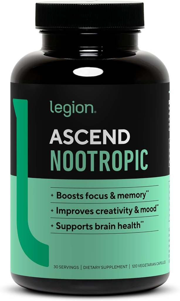 LEGION Athletics Ascend Nootropic - All-Φυσικά συμπληρώματα εγκεφάλου για τη μνήμη και την εστίαση - Nootropics συμπλήρωμα υποστήριξης εγκεφάλου με Alpha-GPC - συμπλήρωμα εγκεφάλου για την υποστήριξη εγρήγορσης και διάθεσης, 30 υπηρεσίες