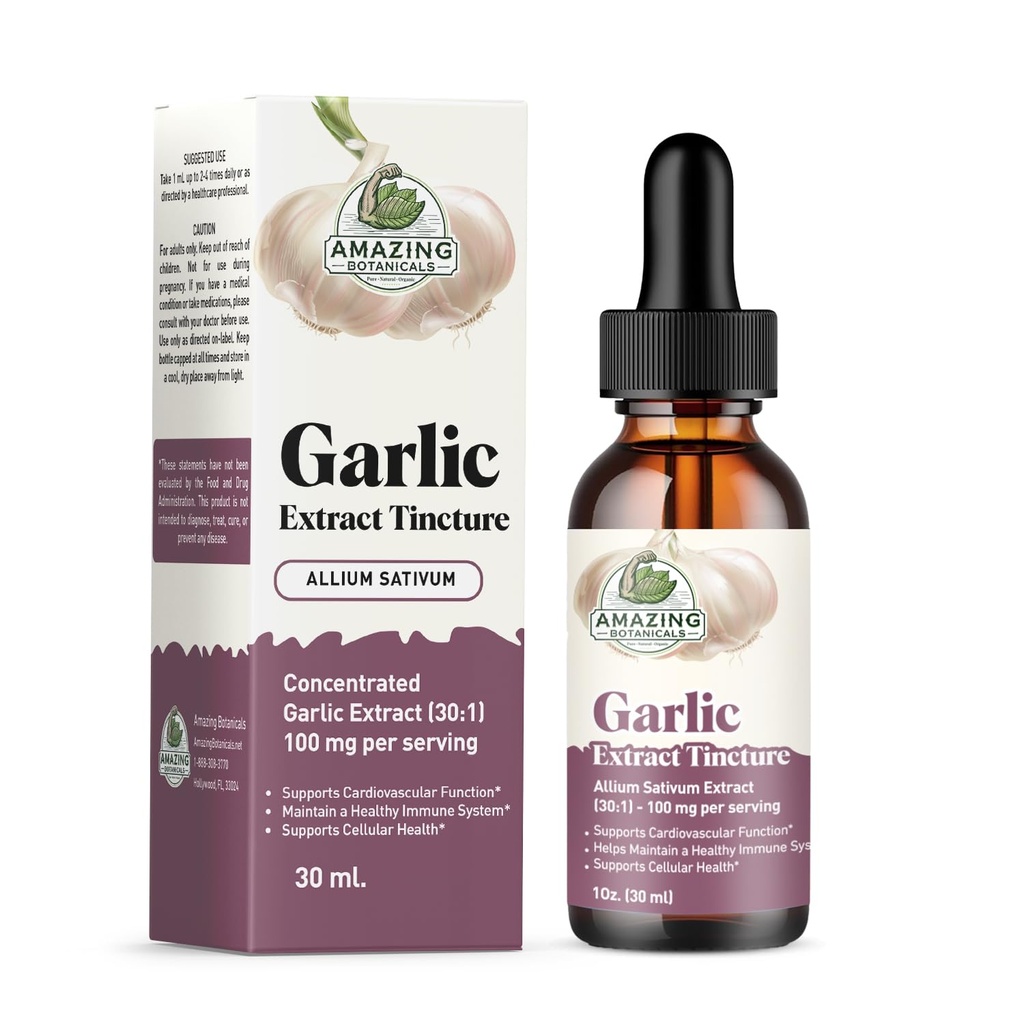 Amazing Botanicals Garlic Tincture – Allium Sativum Herbal Extract – High Potency Liquid Supplement – (1oz)