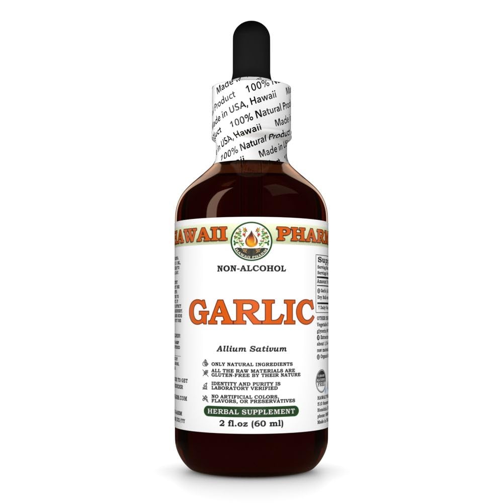 Garlic (Allium Sativum) Dry Bulb Glycerite, Made in Hawaii, Raw Materials, All Natural, Vegan, Lab Tested Alcohol-Free Liquid Extract - 2 fl.oz