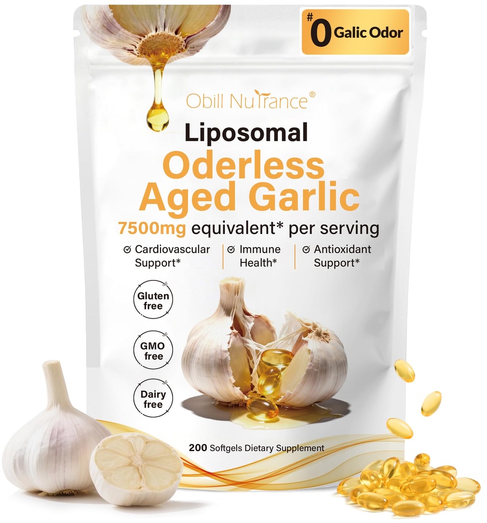 Obill NuTrance Aged Garlic Extract, 7500mg Odorless Organic Garlic Supplements, 2 Years Aged Garlic Extract, Grown Allium Sativum Bulb | Supports Immune & Antioxidant Health | Non-GMO, Gluten-Free