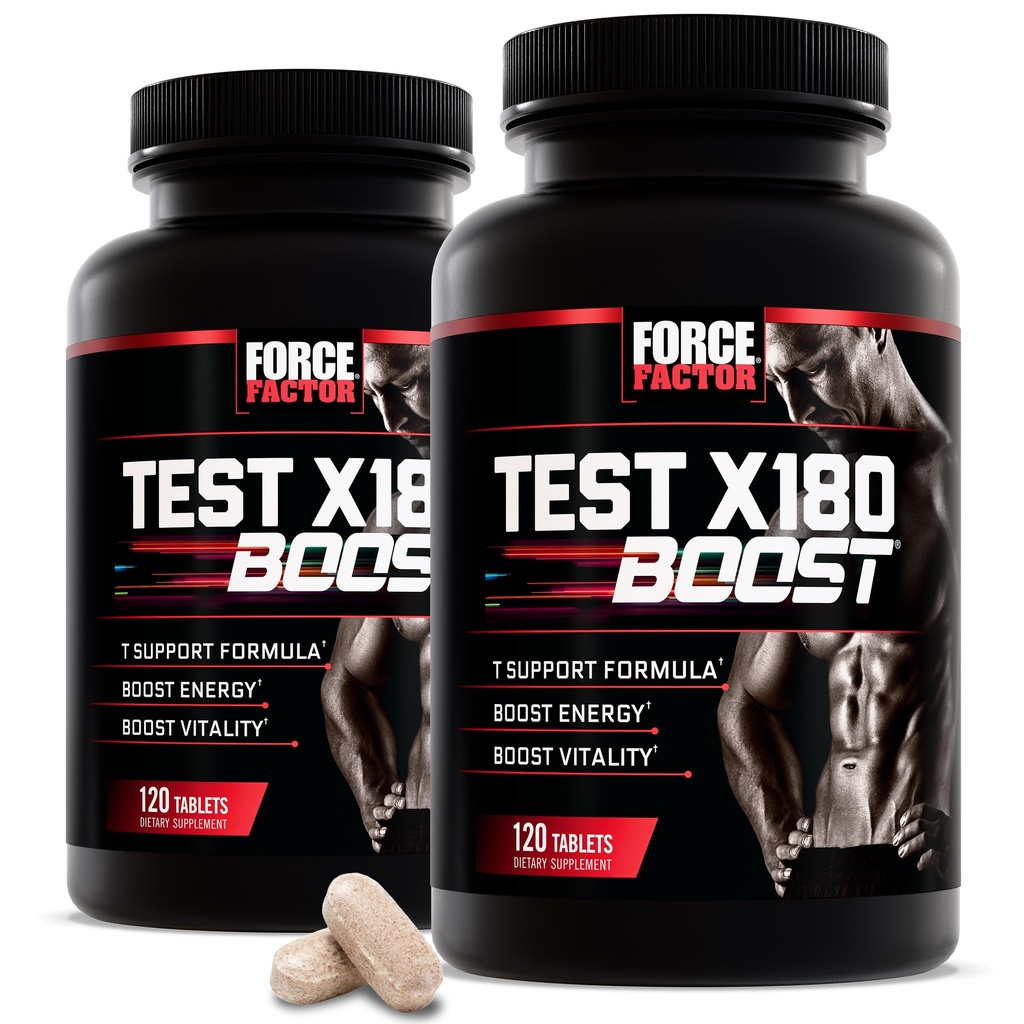 Force Factor Test X180 Boost, 2-Pack, Testosterone Booster και Energy Supplement for Men, Boost Energy, Increase Stamina, and Enhance Vitality, with D-Aspartic Acid and Fenugreek, 240 Tablets
