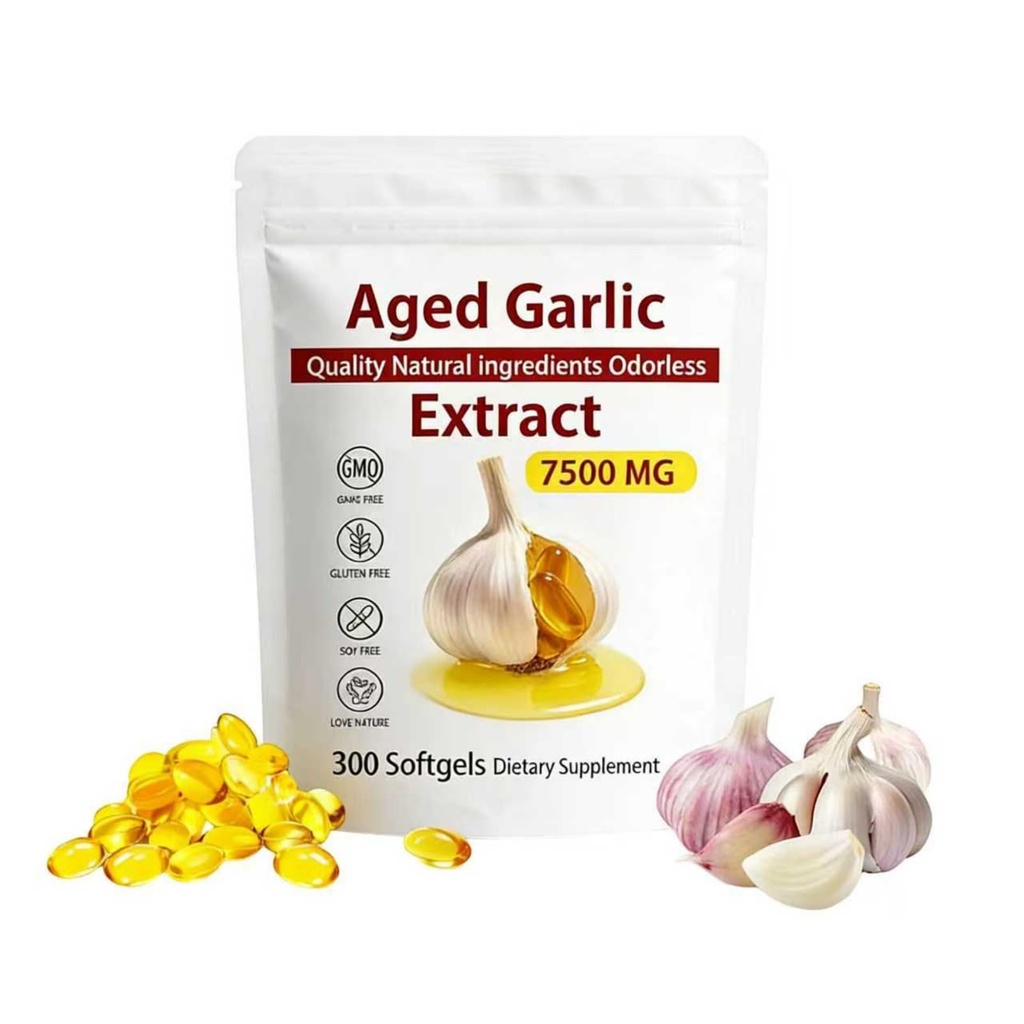 Aged Garlic Extract - 7500mg Odorless, Organic Garlic Extract Capsules | Heart & Immune Antioxidant Supplements, Vegetarian, All-Natural, Non-GMO, 300 Softgels