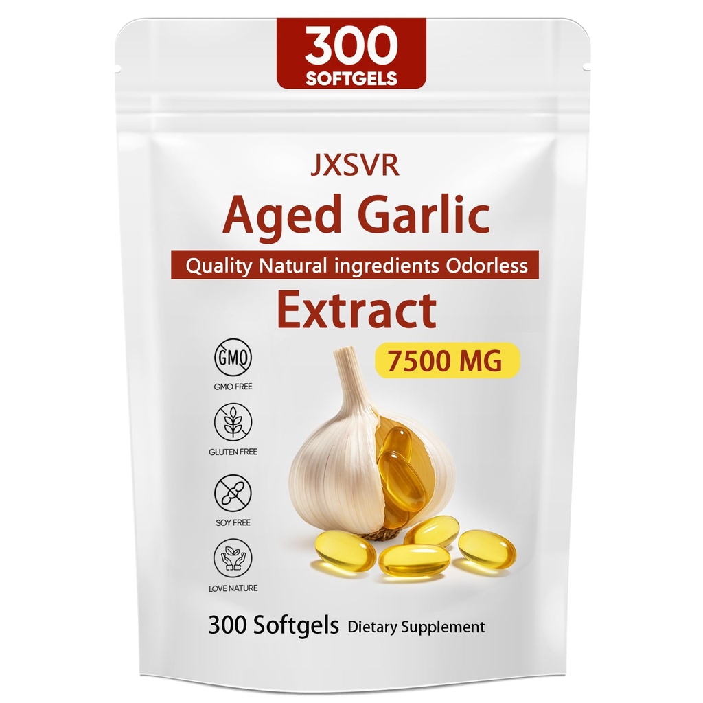 Aged Garlic Extract, 300 Softgels, Odorless Garlic 15:1 Extract Formula, 2 Years Matured Aged Garlic Extract | Heart & Immune Antioxidant Supplements, Vegetarian, All-Natural, Non-GMO (1)