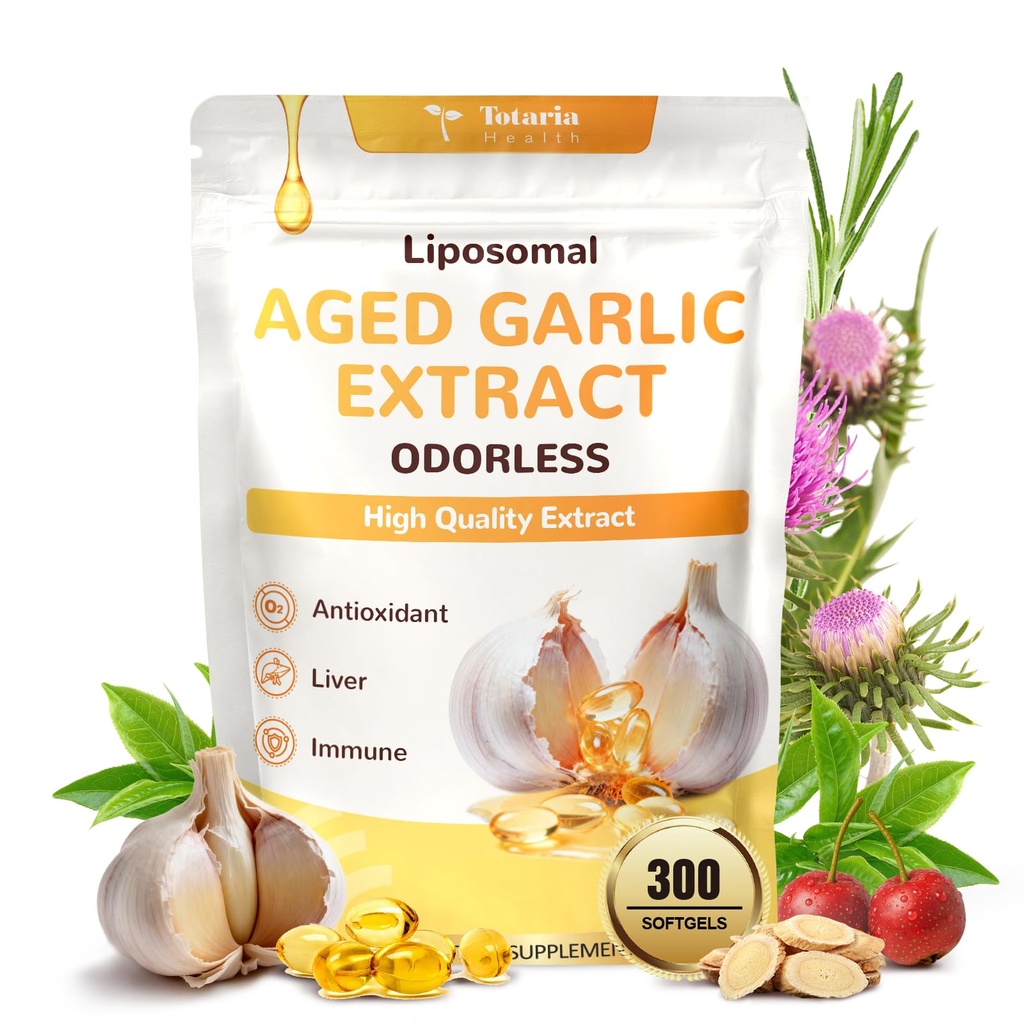 Totaria Liposomal Aged Garlic Extract Capsules - Odorless Aged Garlic with Magnesium,Zinc,Vitamin B,Antioxidant Herbal Blend - Heart & Immune Support - Non-GMO, Gluten Free,300 Softgels