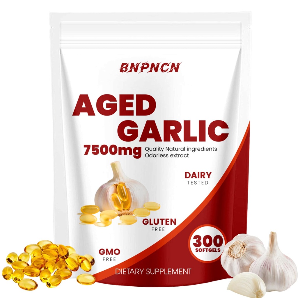 Aged Garlic Extract - 7500mg odorless,Non-GMO, Gluten-Free | Supports Immune Health | Grown Allium Sativum Bulb | Potent Antioxidant Supplement,300 Softgels (1)