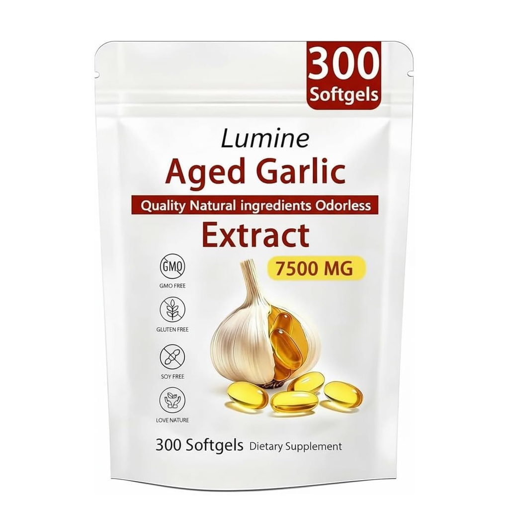 LUMINE Aged Garlic Extract Odorless - Aged Garlic Extract 300 Softgels | Organic, Non-GMO, Gluten-Free | Supports Immune Health