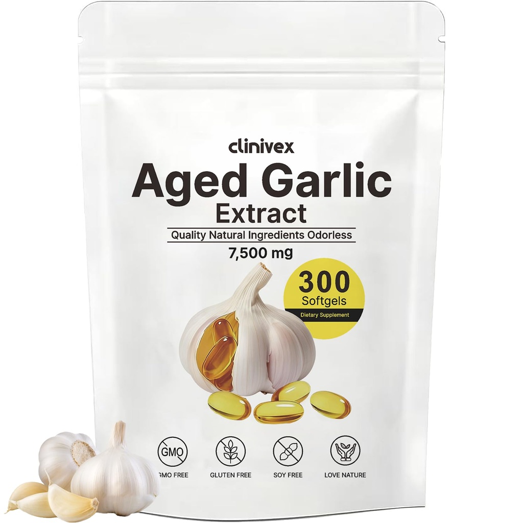 Aged Garlic Extract - 7500mg Odorless, Heart & Immune Support - Vegan, Non-GMO, All Natural, Gluten-Free (300 Capsules)