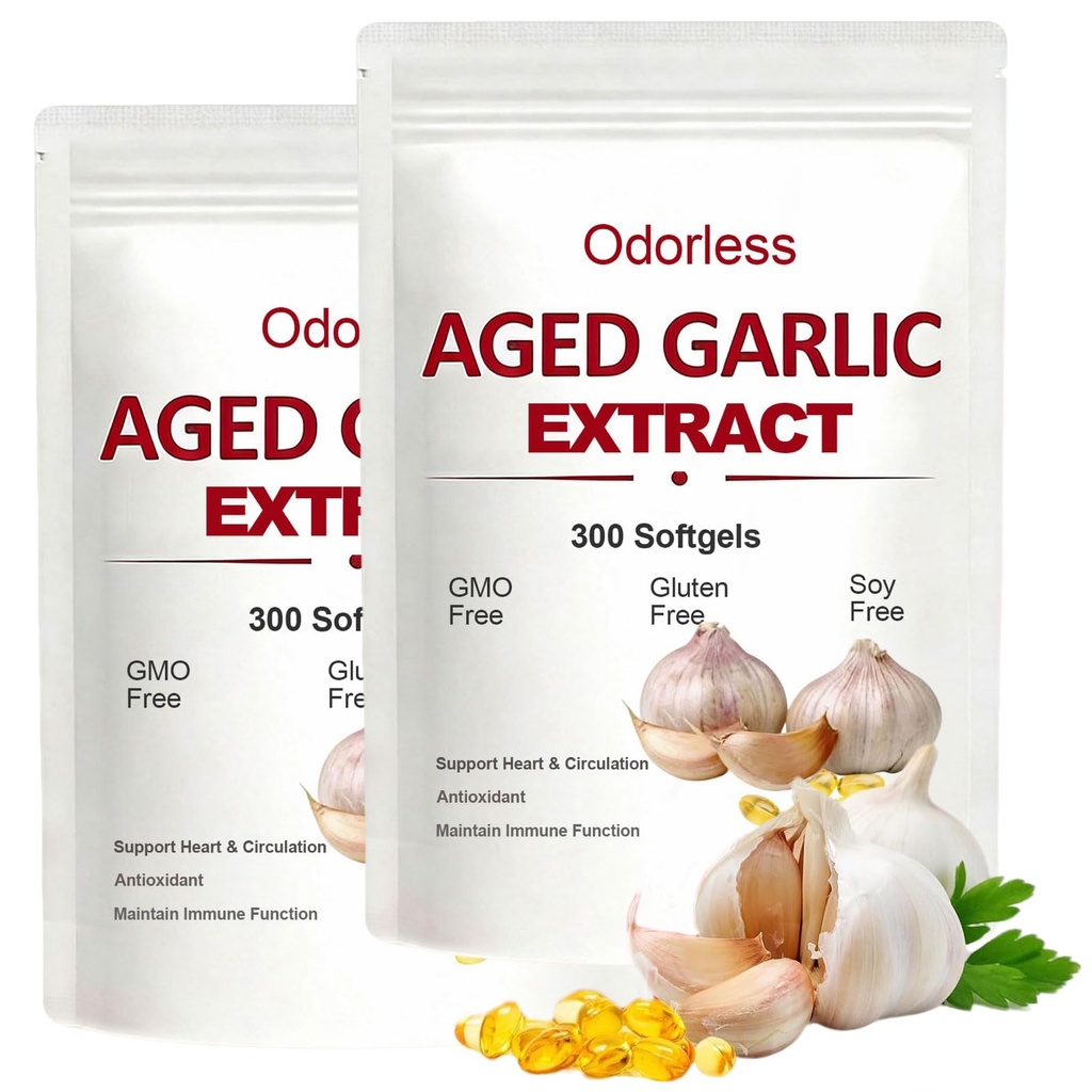 2pack Aged Garlic Extract-Odorless, 15:1 Extract & 2-Year Low-Temp Aging for Heart, Circulation Health, Immune System Support, Rich in Antioxidant, High-Potency, Gentle & Natural|300Pcs