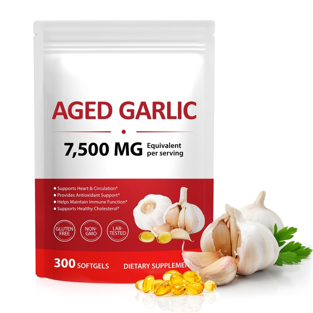 Premium Aged Garlic Extract Capsules – 7,500mg Fresh Garlic Equivalent, Aged Garlic Supplements, 24-Month Low-Temp Aging, Support Heart Health, Immune Boost Antioxidant Benefits, Natural Garlic Aroma