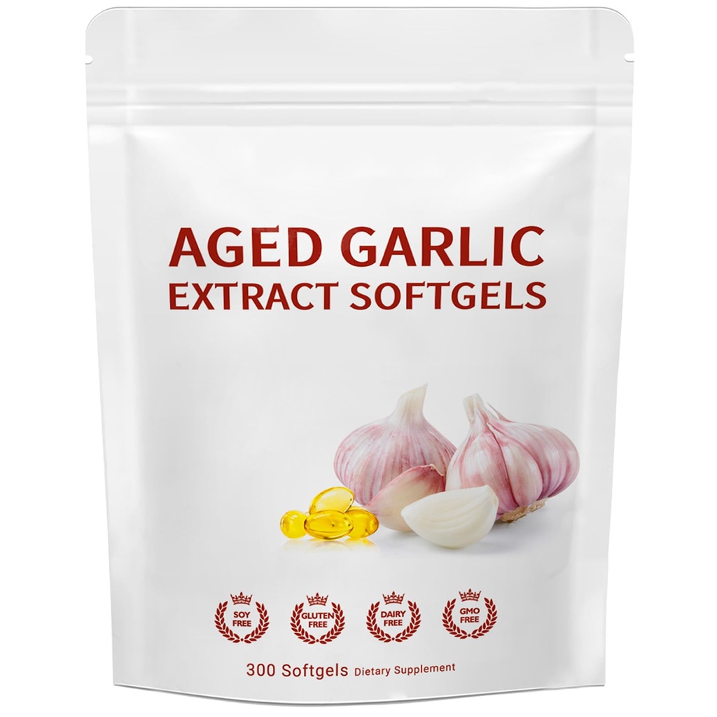 Odorless Aged Garlic Extract Softgel– 300 Count Organic Garlic Supplement,Support Immune Support – Vegetarian, Non-GMO, All-Natural Softgels, 2-Year