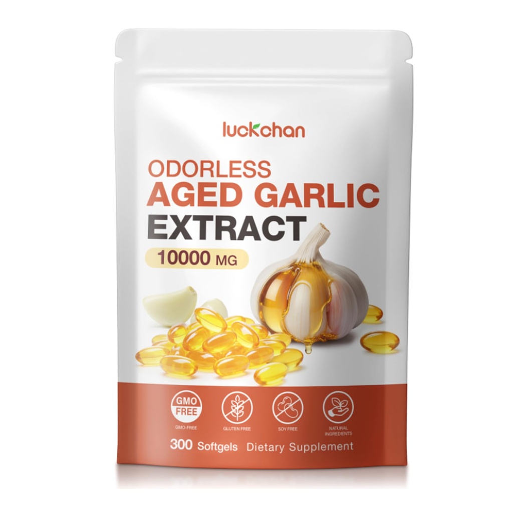 Aged Garlic Extract - 10000mg High Potency Odorless Garlic Supplements for Heart & Immune Support - Natural Garlic Extract Capsules, Non-GMO, Gluten Free, 300 Softgels