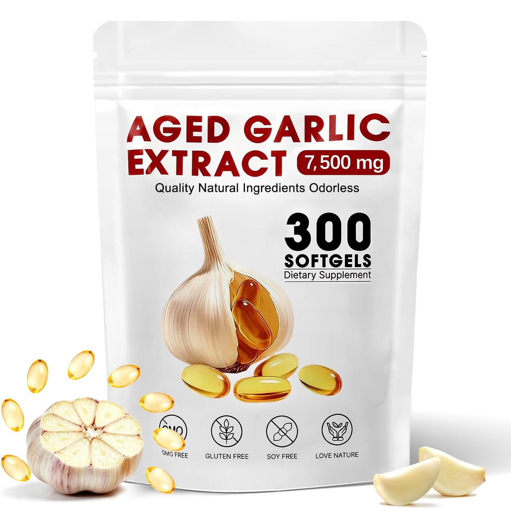 Aged Garlic Extract 300 Softgels - Odorless, Non-GMO Supplement for Heart Health & Immune Support | 2 Years Aged Softgel Formula