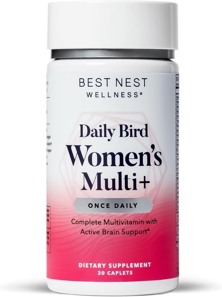 Best Nest Wellness Women's Multi Plus - Brain & Body Health Supplement - Ευγενές συμπλήρωμα σιδήρου για την ενεργειακή υποστήριξη - μεθυλιωμένες βιταμίνες - 30 κάψουλες