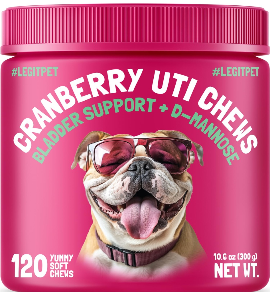 Cranberry UTI Chews for Dogs Bladder Support + D-Mannose Supports Kidney Urinary Tract and Bladder Health Natural Cranberry Wellness Supplement Immune System Booster Natural Pet Antioxidant 120 Chews