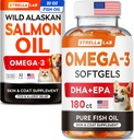 STRELLALAB Salmon Oil + Fish Oil Pills Bundle – Omega 3 for Skin, Coat & Itch Relief + Joint, Brain & Heart Support – EPA & DHA Fatty Acids – 32 Fl Oz Liquid + 180 Softgels – Made in USA