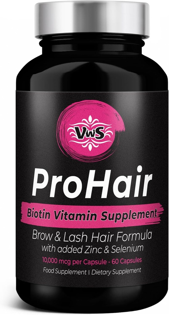 VWS Biotin 10.000 mcg Συμπλήρωμα διατροφής w/Zinc & Selenium για την προώθηση της παχιά ανάπτυξη των μαλλιών, ισχυρότερα νύχια & υγιή δέρμα για γυναίκες και άνδρες, 60 κάψουλες Vegan