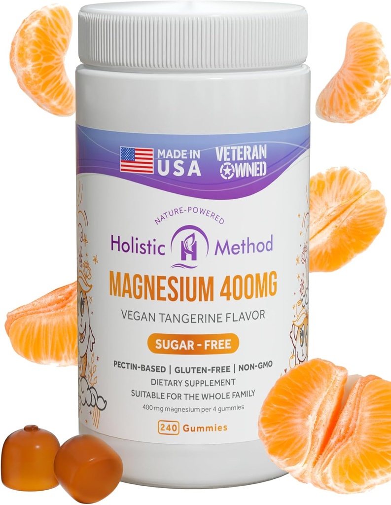 Magnesium Citrate Gummies - Χωρίς ζάχαρη, Vegan και μη-GMO για καλύτερο ύπνο και χαλάρωση - Χωρίς Αλκοόλ - Συμπλήρωμα μαγνησίου για ενήλικες, εφήβους και παιδιά - Tangerine - 240 Gummy