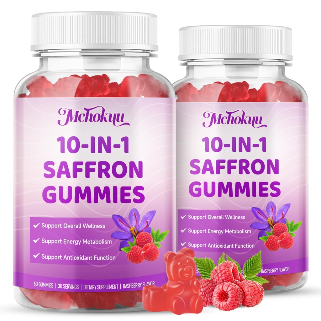 Saffron Supplement Gummies for Kids & Adults Supports Antioxidant Function with Ashwagandha, L-Theanine, Rhodiola Rosea, Lemon Balm, Vitamin D3, B6, Magnesium & Zinc – Raspberry Flavor, 120 Count