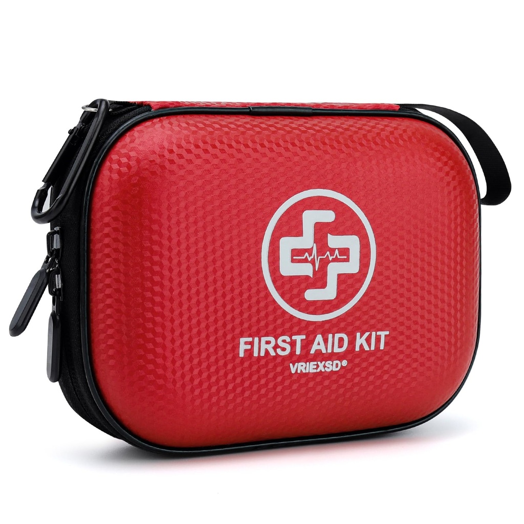 Mini First Aid Kit - 150 Piece Small Waterproof Hard Shell Medical Kit | Compact First Aid Kit with Comprehensive Supplies for Home, Car, Travel, Camping, Truck, Hiking, Sports, Office, Outdoor(Red)