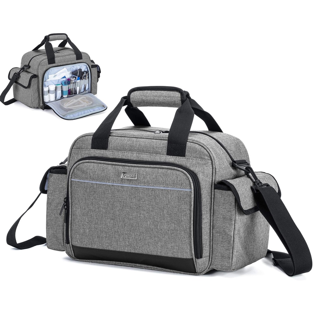 Trunab Home Health Nurse Bag Empty, Portable Medical Supplies Shoulder Bag | for Hospice, Home Visit, Hospital Interns, Grey, Bag Only