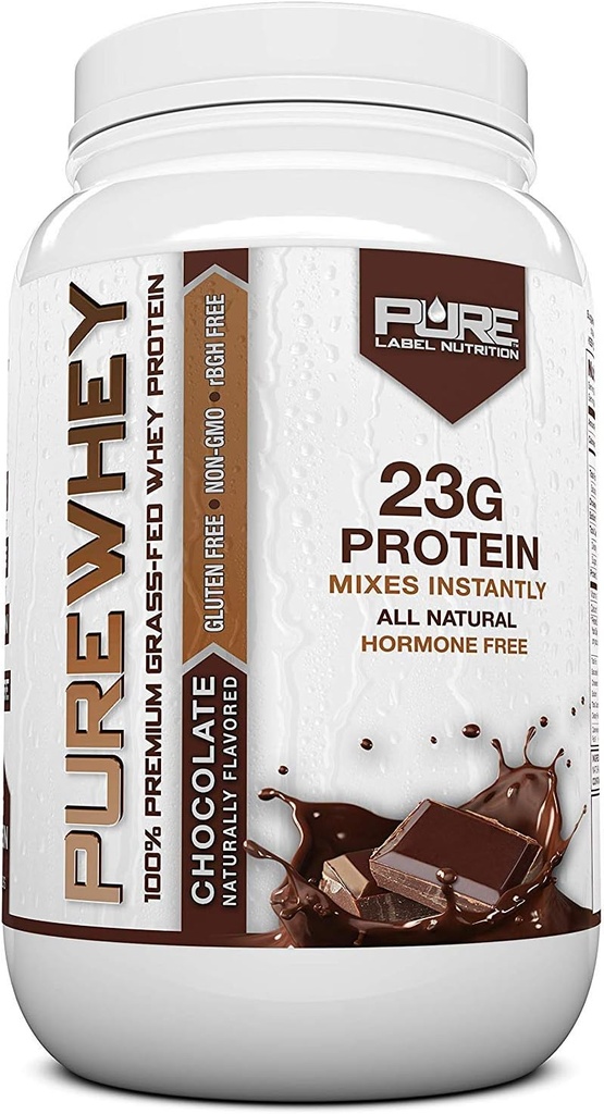 Pure Label Διατροφή 100% Grass-Fed, σοκολάτα Whey συμπυκνωμένη πρωτεΐνη σκόνη (24g) με αιθέρια αμινοξέα, για την προ και μετά την προπόνηση ανάκτηση & μυϊκή οικοδόμηση, χαμηλή λίπος & χαμηλή υδατάνθρακες - 2lbs