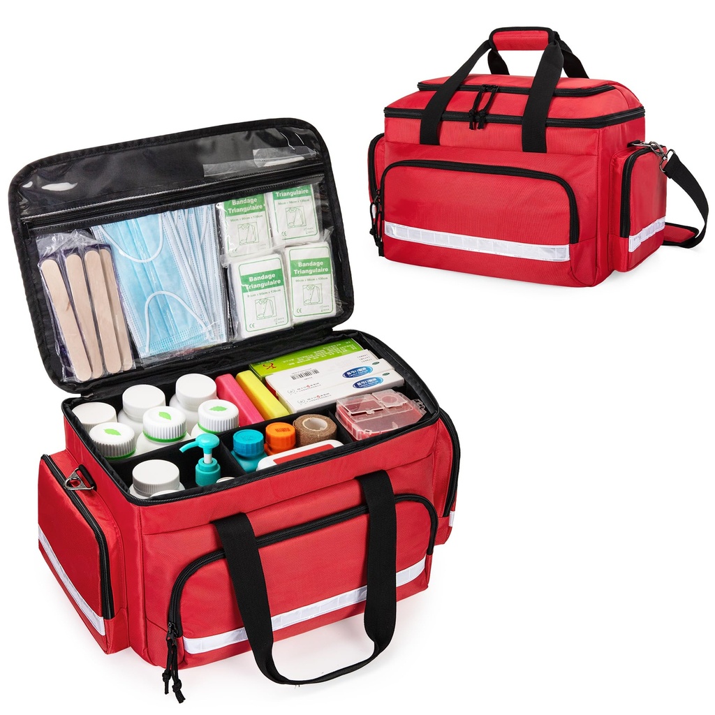 Damero Medical Trauma Bag, First Aid Bags Empty Medical Bag with Detachable Dividers, Ideal for Nurse, Physical Therapists, Doctors, Red (BAG ONLY)