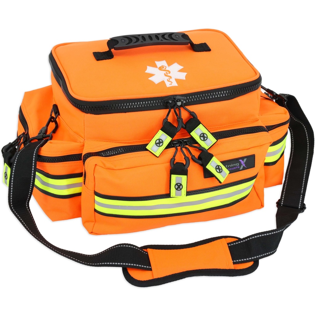 Lightning X Medium First Responder EMT Bag | LXMB25 | w/Reflective, Shoulder Strap & Zippered Compartments for First Aid + Trauma Supplies - Orange
