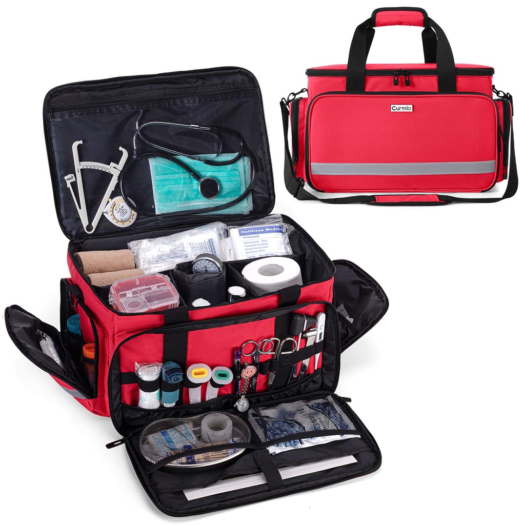 CURMIO Nurse Bag, Medical Bag Clinical Bag with Inner Dividers and No-Slip Bottom for Home Visits, Health Care, Hospice, For Nursing Students, Physical Therapists, Doctors,Red (Patent Pending)