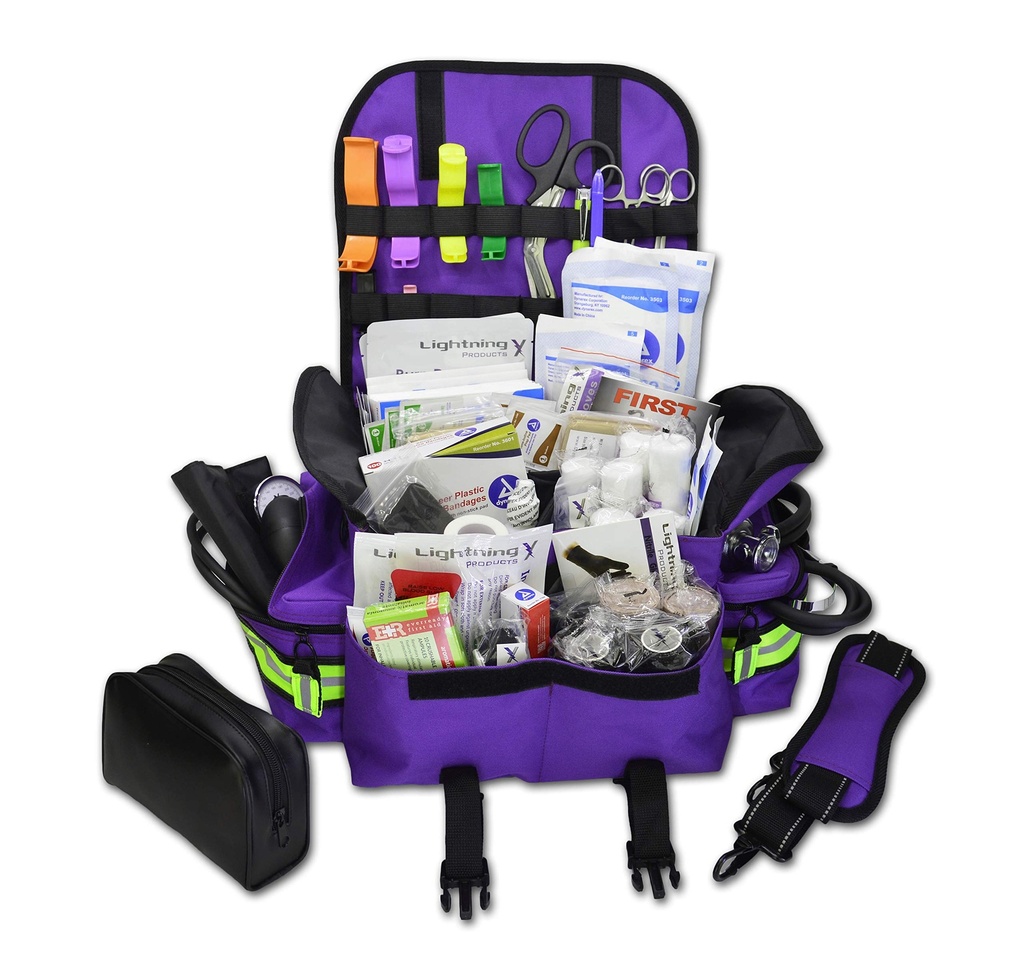 Lightning X Small First Responder EMT EMS Trauma Bag Stocked First Aid Fill Kit B (Purple)