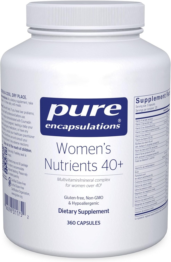 Pure Encapsulations Women's Nutrients 40+ - Πολυβιταμίνη για γυναίκες άνω των 40 ετών για την υποστήριξη της ουροποιητικής υγείας, της υγείας των κυττάρων του μαστού και της ακεραιότητας των ματιών* - με βιταμίνη C, E & A - 360 κάψουλες