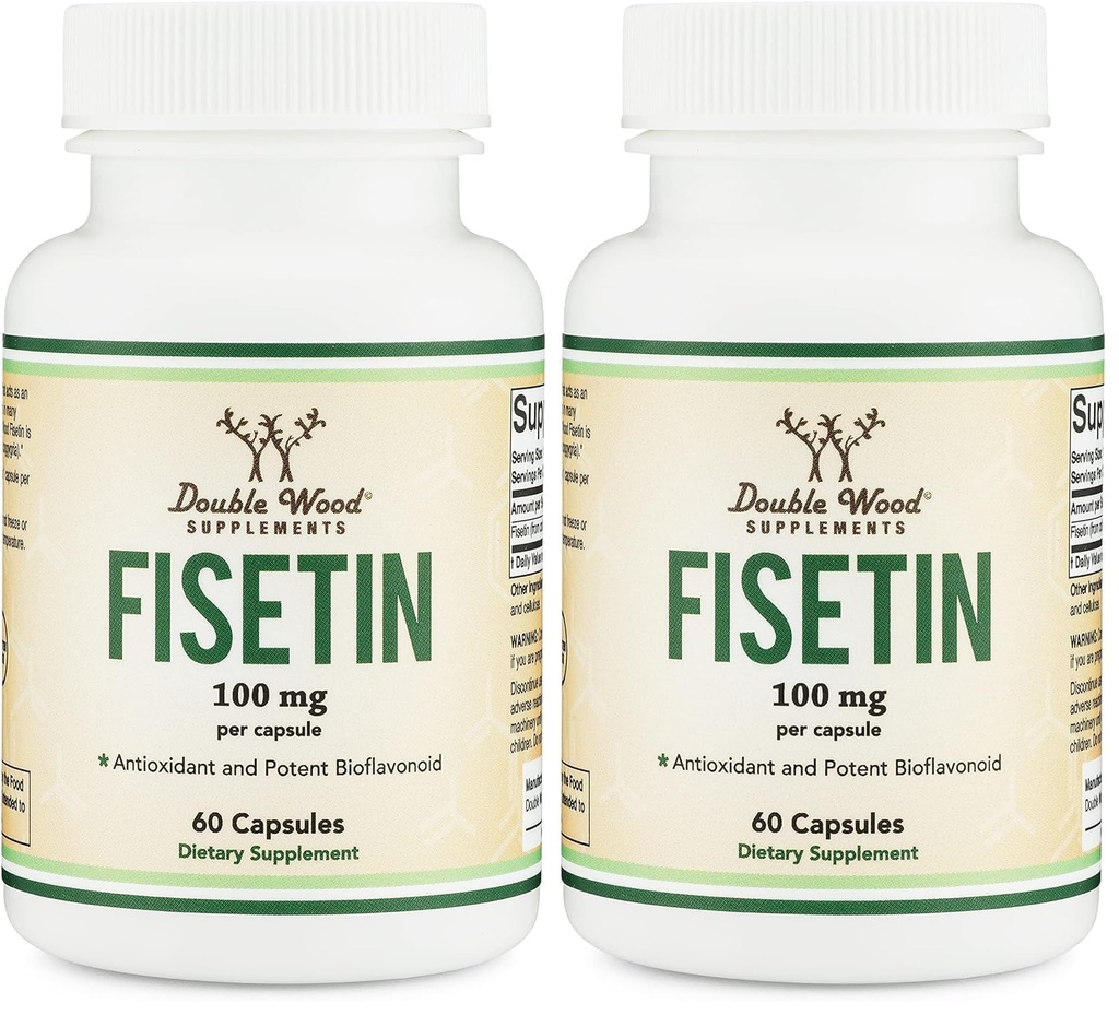 Fisetin Supplement - 100mg of Bioactive Flavnonols, 60 Count (Bioflavonoid Polyphenols Supplement Similar to Apigenin, Luteolin, and Quercetin) Aging Support Senolytic by Double Wood (Pack of 2)