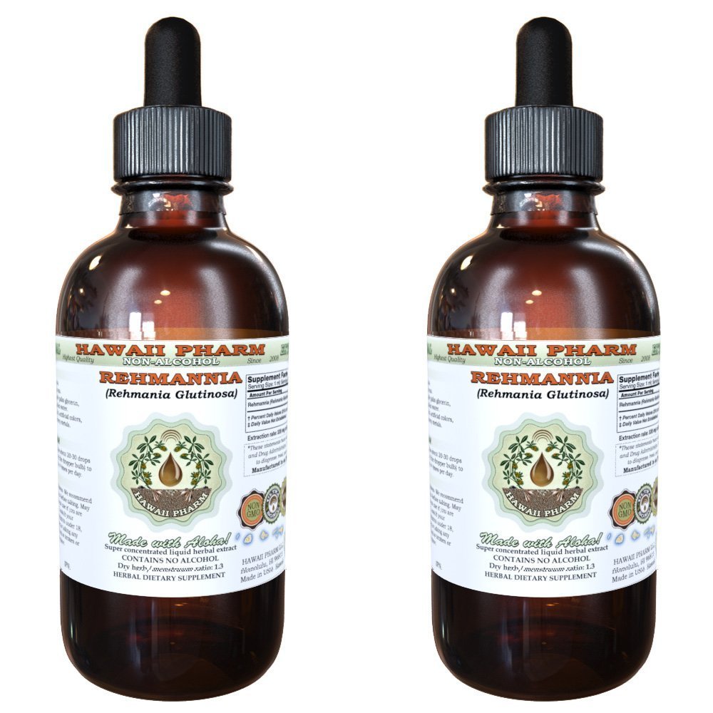 Hawaii Pharm Rehmannia Alcohol-Free Liquid Extract, Professional Grade, Small Batch Crafted Rehmannia (Rehmania Glutinosa) Dried Root Glycerite Natural Herbal Supplement, 2x2 fl.oz