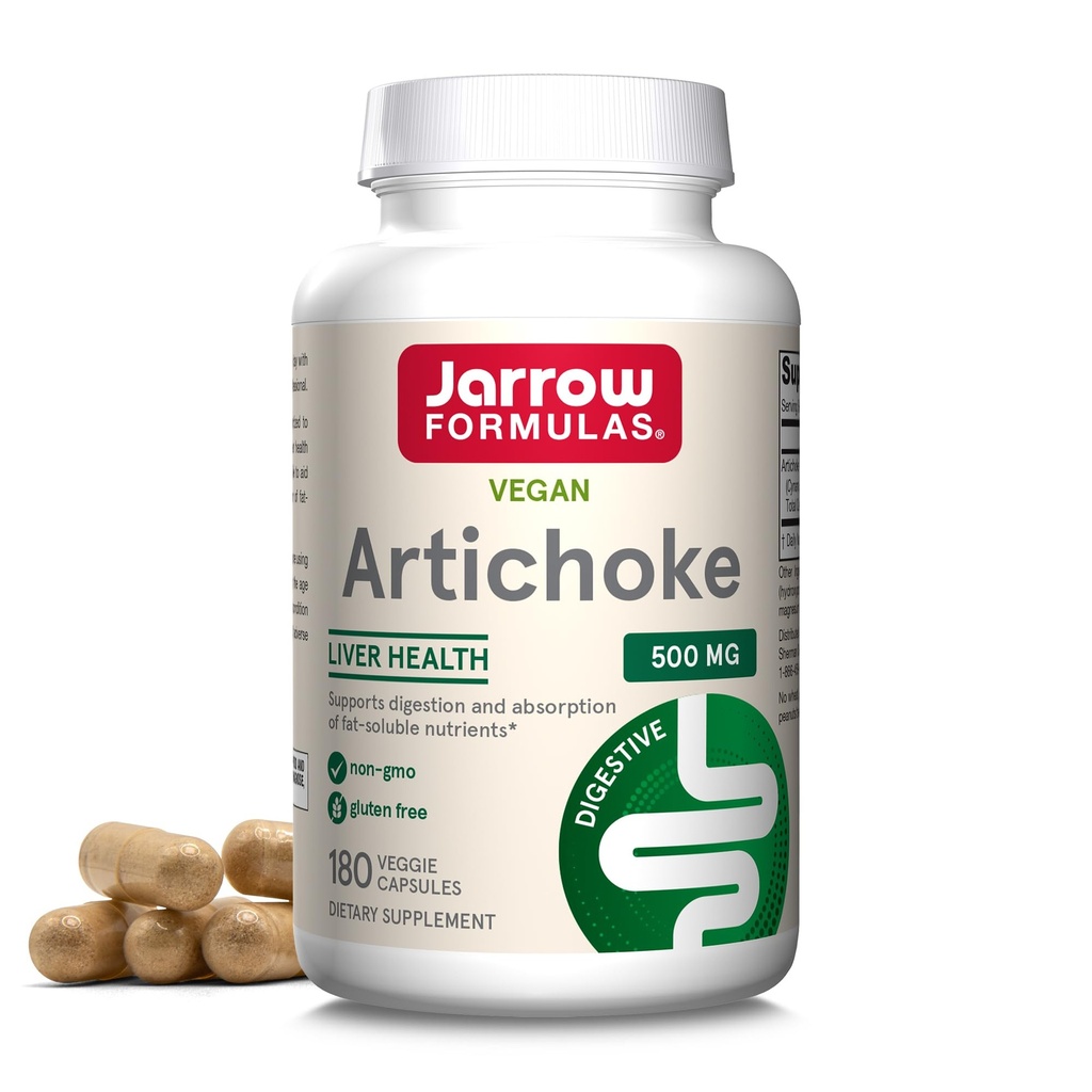 Jarrow Formulas Artichoke 500 mg - Standardized Artichoke Extract - 180 Servings (Veggie Caps) Support Liver Health & Digestion - Dietary Supplement - Non-GMO - Gluten Free - Vegan