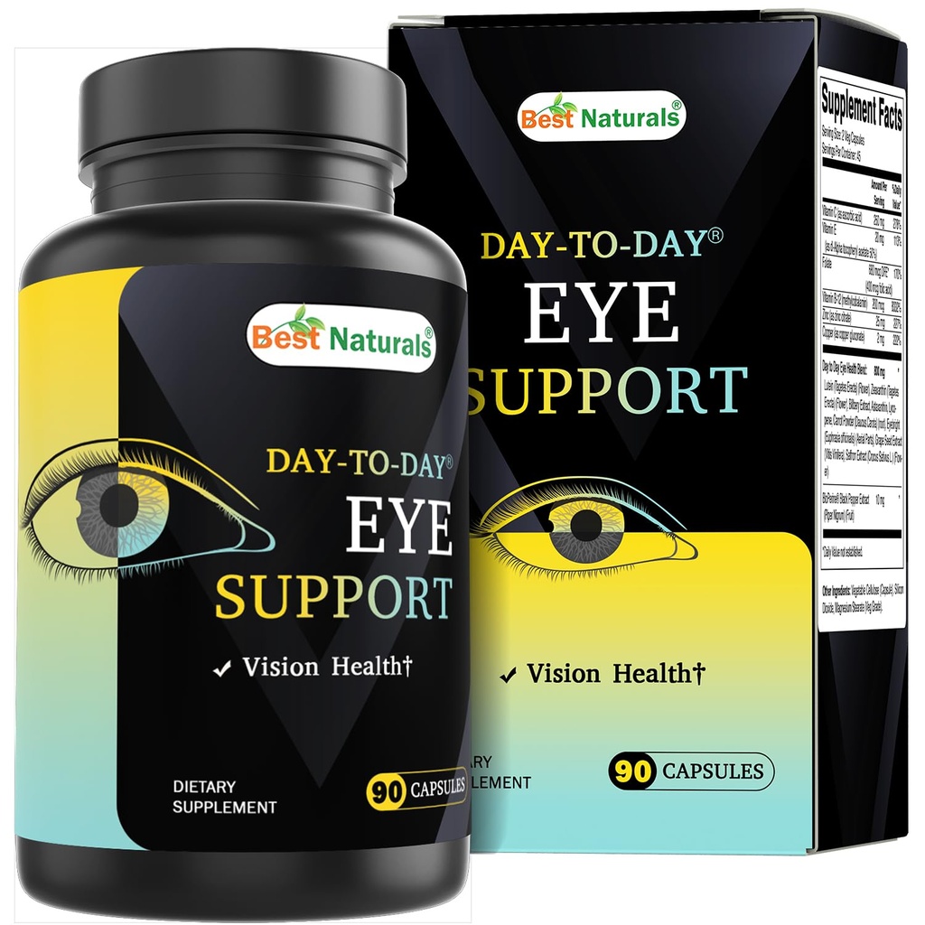 Best Naturals Day-to-Day Eye Support with Lutein, Zeaxanthin, Bilberry Extract, Astaxanthin, Lycopene, Carrot Powder 90 Veg Capsules
