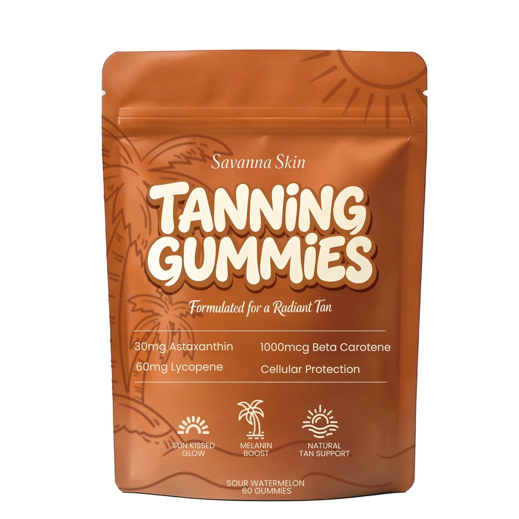 velura Savanna Skin Tanning Gummies, Astaxanthin & Lycopene Complex for Natural Sun-Kissed Glow & Hydration, Watermelon, Vegan, Sugar Free – 60 Count