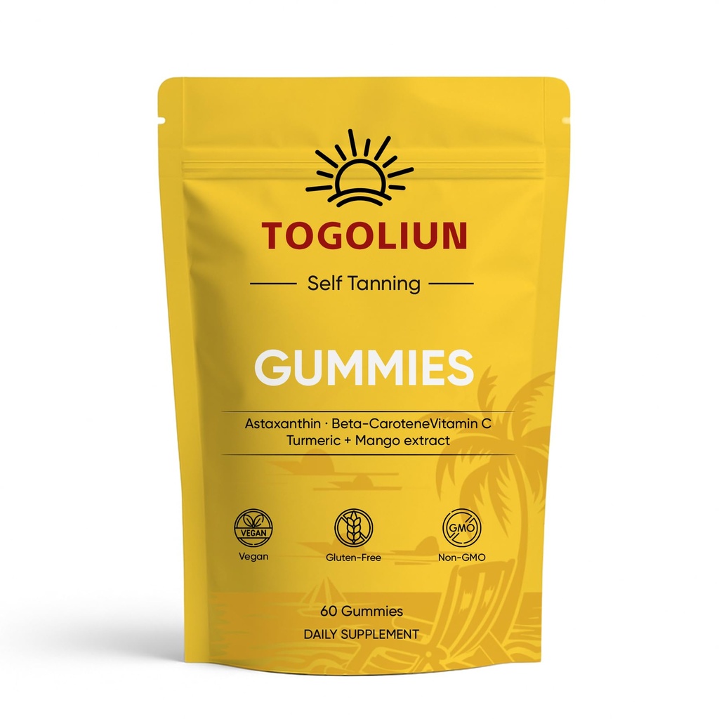 Tanning Gummies - Tanning Gummies with Astaxanthin, Beta Carotene, Vitamin C, Turmeric, Mango Extract.Natural Tan | Vegan | Gluten-Free | Non-GMO | 60 Gummies (1)