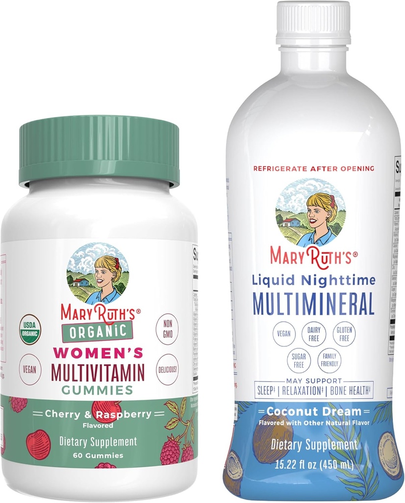 MaryRuth's Multivitamin Gummies for Women (Strawberry) & Liquid Nighttime Multimineral (Pineapple) 