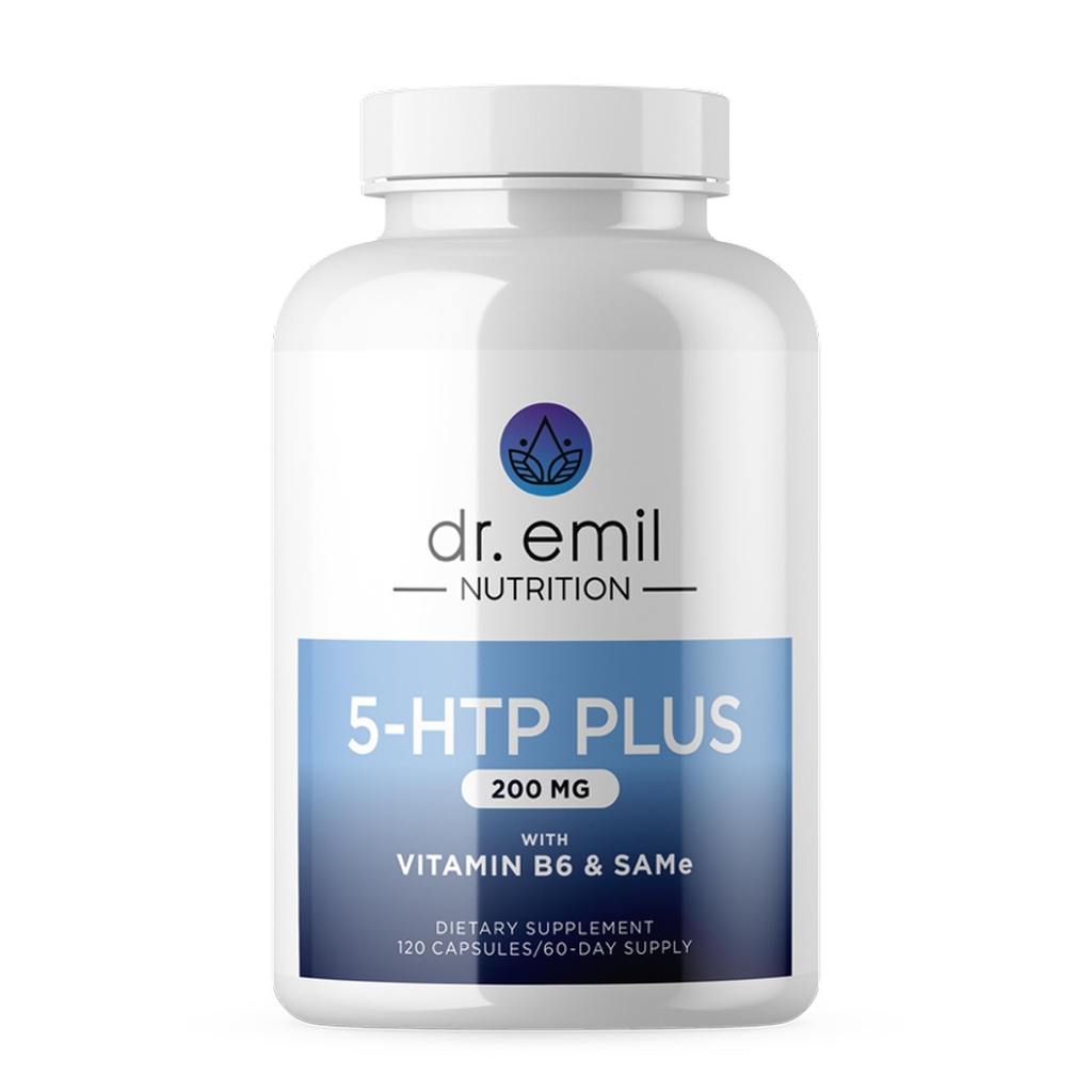 DR. EMIL NUTRITION 200 MG 5-HTP Επιπλέον με SAM-e για Mood, άγχος, και ύπνο - 5HTP συμπλήρωμα με Βιταμίνη B6-120 Vegan κάψουλες, 60 εξυπηρετούν
