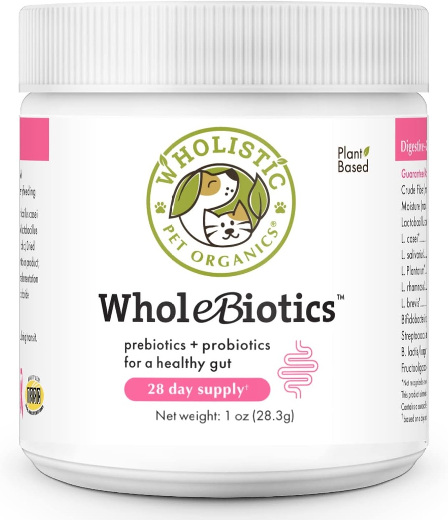 Wholistic Organics Pet WholeBiotics - Daily Dog Probiotics for Digestive Health Support & Immune Boost - 9 Strains - Prebiotics & Probiotics for Dogs & Cats - Gut Health for Dogs - 1 Oz - 28 Scoops