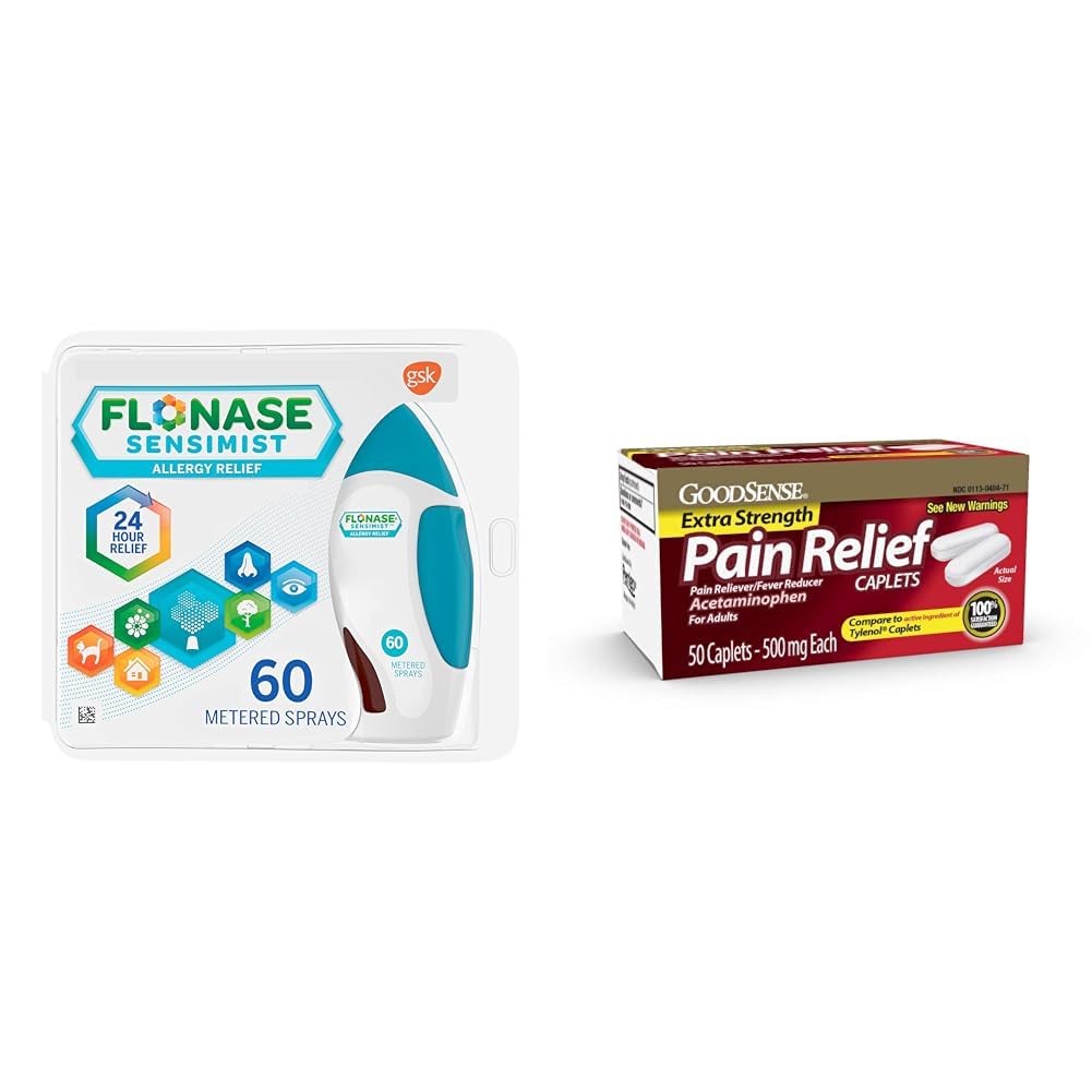 Flonase Sensimist Allergy Relief Nasal Spray, 60 Sprays & GoodSense Extra Strength Pain Relief Acetaminophen Caplets, 50 Count