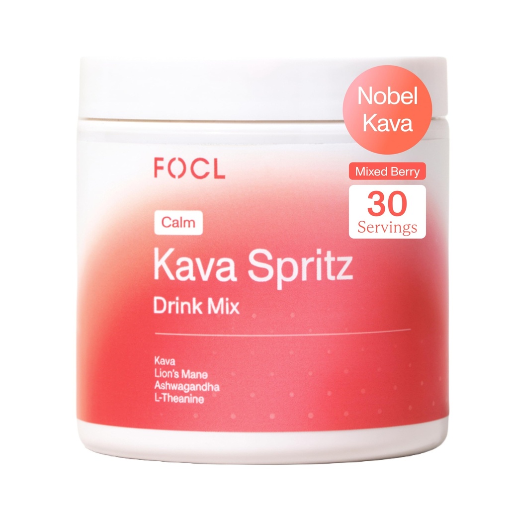 FOCL Instant Kava Drink Mix - Refreshing Non-Alcoholic Calming Powdered Drink with Kava Extract, Lion’s Mane, Ashwagandha, L-Theanine - Sugar Free, Non-GMO - Mixed Berry Flavor -30 Servings