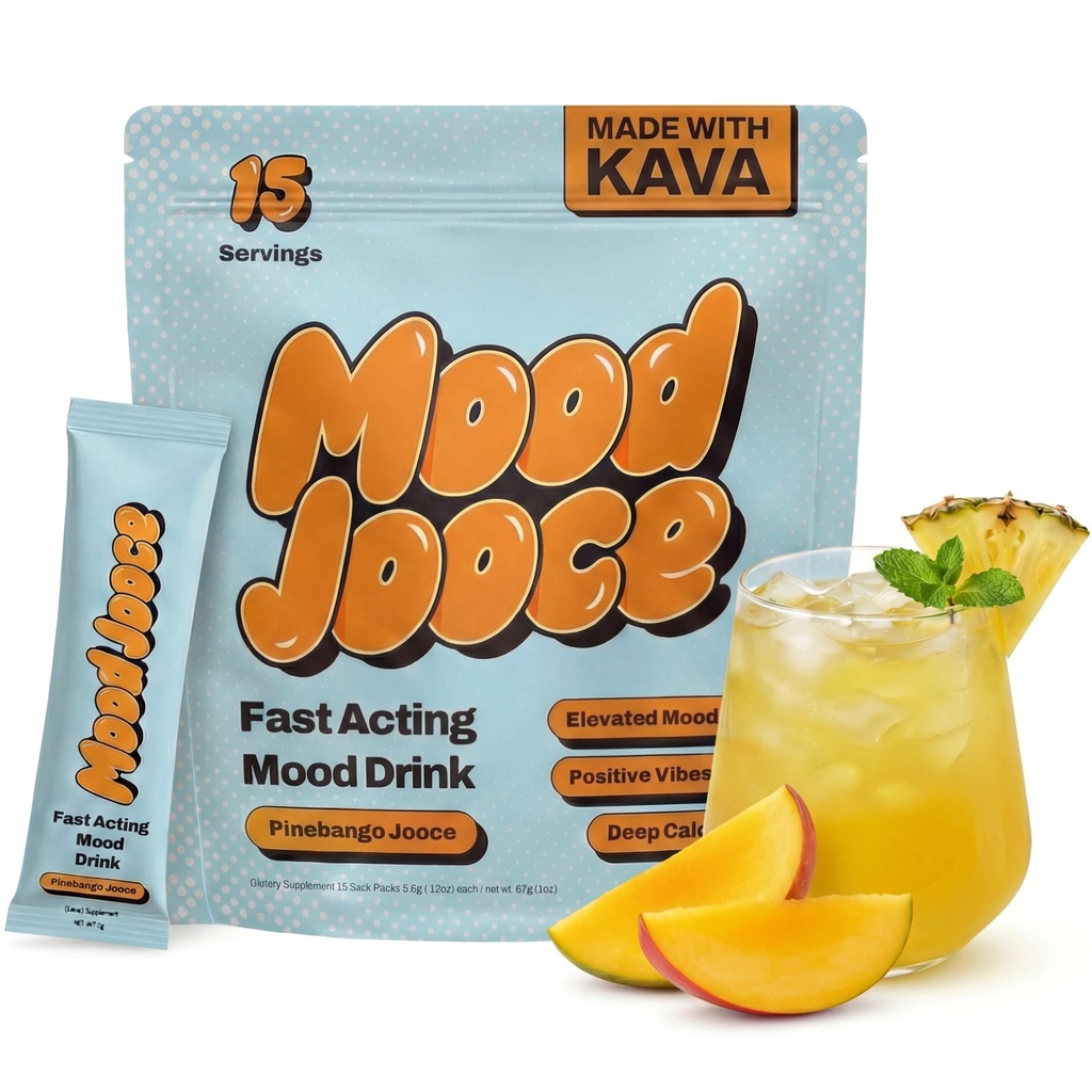 Mood Jooce Noble Kava Drink Mix - Cortisol Reducer with Kava Kava - Anxiety, Sleep & Mood Support Supplement - No Sugar - Vegan - Pineapple Mango Flavor - 15 On-the-Go Packets